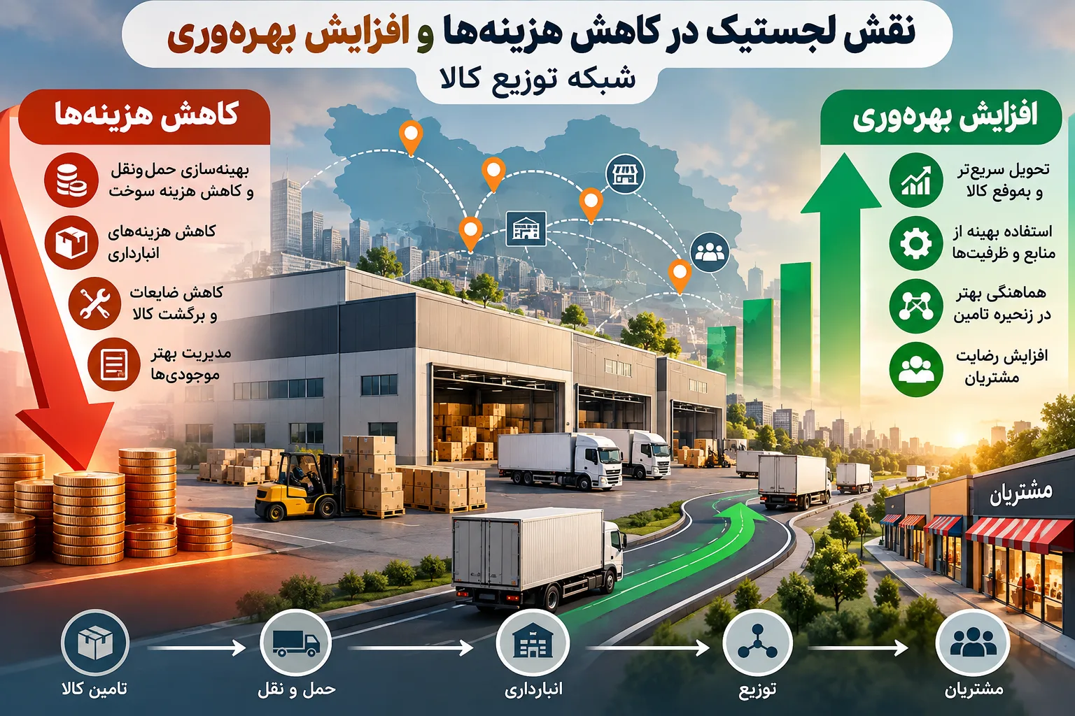 نقش لجستیک در کاهش هزینهها و افزایش بهرهوری شبکه توزیع کالا